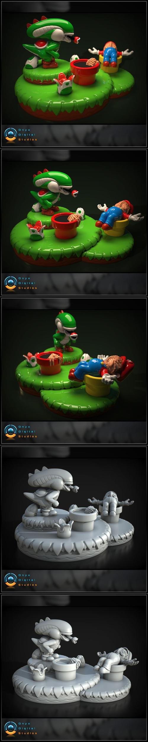 Yoshi Aliens Mashup Diorama – 3D Print