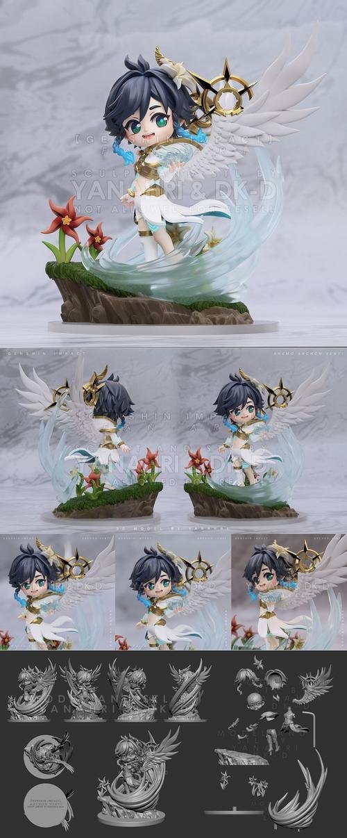 Genshin Impact Archon Venti Chibi with Special Effect and Base – 3D Print