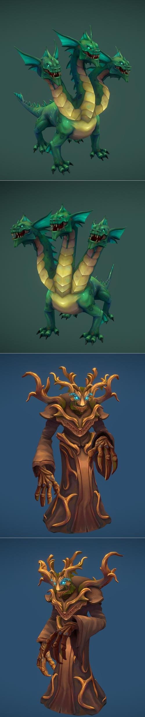 Stylized Hydra and Stylized Root Mage – 3D Print