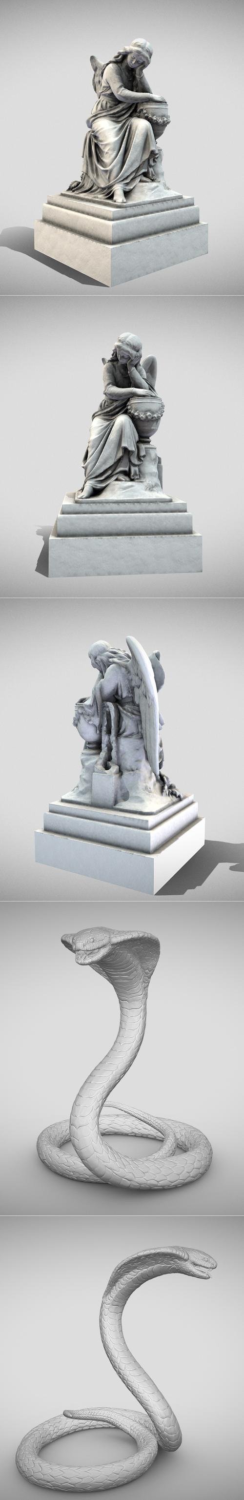 Cemetery Statue Sleeping Angel and King Cobra – 3D Print
