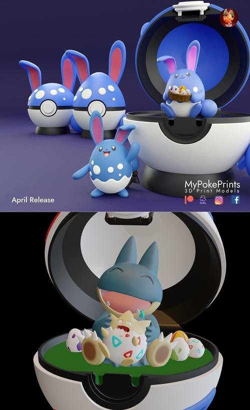 Munchlax and Togepi (Easter) and Azumarill (Easter Ball) – 3D Print