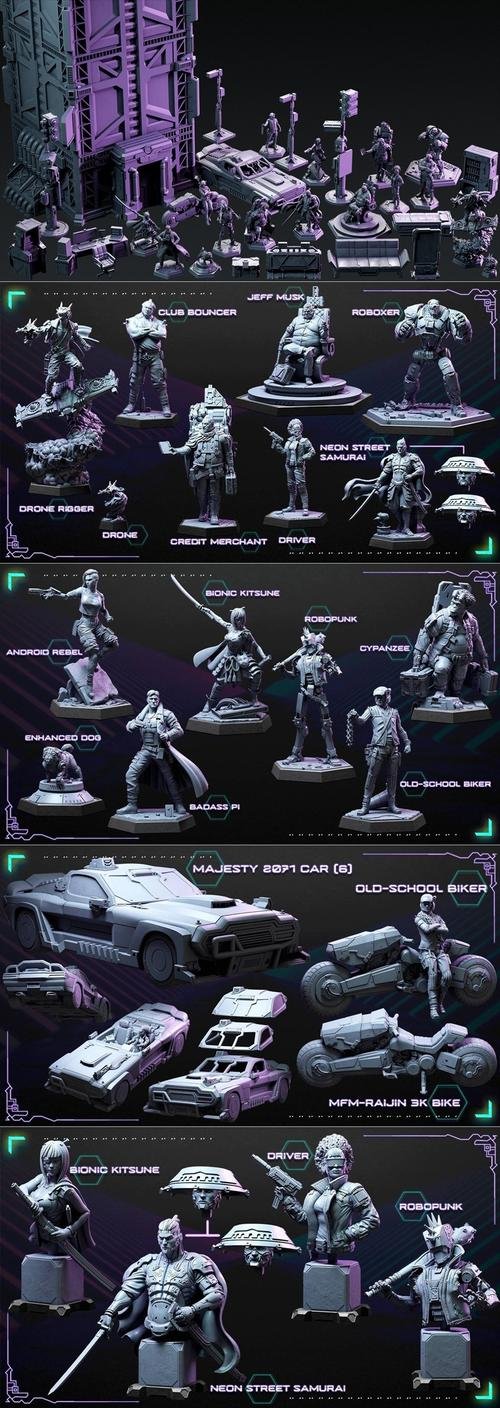 Loot Studios Sci-fi Miniatuers - Neon Street 3K April 2022 – 3D Print