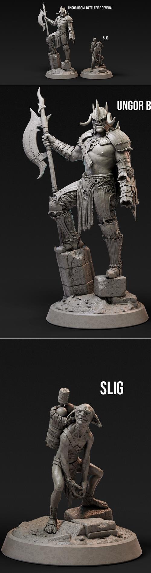 Loot Studios Miniatures - Ungor Boom Battlefire General and Slig – 3D Print