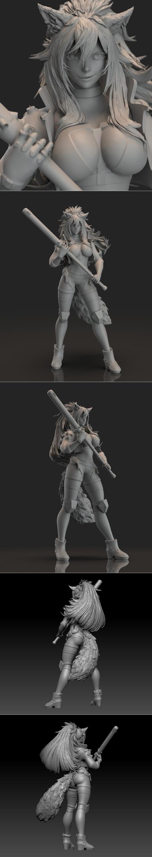 Cyberpunk Wolf Girl - Remesh and Parts – 3D Print