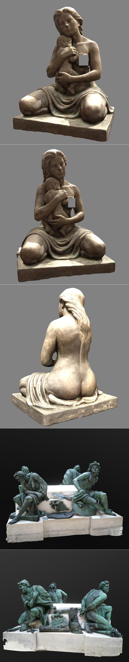 Femme et enfant and Four Captives Richelieu wing Louvre – 3D Print