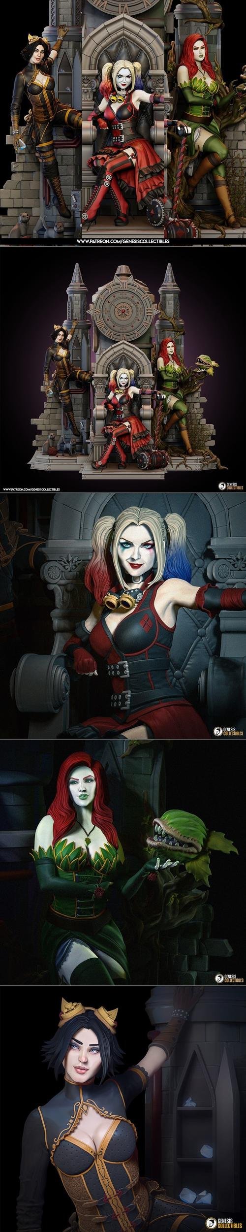 C27 - Steampunk Gotham City Sirens Harley Quinn Poison Ivy Catwoman – 3D Print